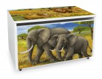 Caja de madera blanca móvil Motivo: Safari