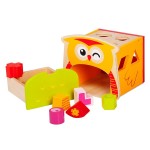 Juguete sensorial para niños - Búho - cubo de madera para ordenar formas.  