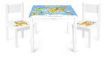 Mesa y 2 sillas "Yeti" de madera para niños: Mapa del mundo