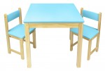 Mesa de madera con dos sillas - azul