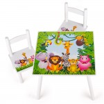 Mesa con 2 sillas de madera para niños: Animales salvajes