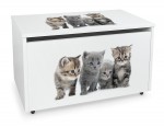 Caja de madera blanca móvil Motivo: Familia de los gatitos