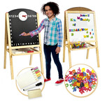 La pizarra magnética de madera para niños con accesorios y reloj