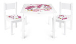 Mesa y 2 sillas "Yeti" de madera para niños: Unicornio rosado