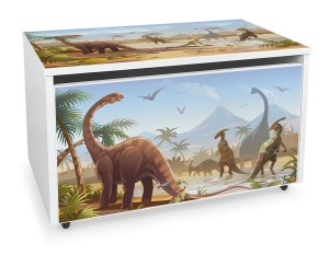 Caja de madera blanca móvil Motivo: Jurassic