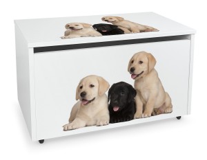 Caja de madera blanca móvil Motivo: Mis Perros