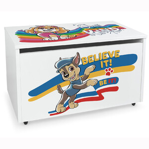 Caja de madera blanca móvil Motivo: La Patrulla Canina  - Chase Skye 01