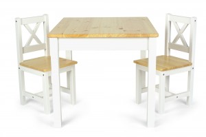 Mesa con 2 sillas de madera para niños - POLA - en el estilo escandinavo (blanco/pino)