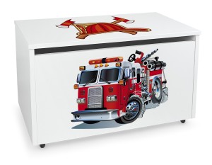 Caja de madera blanca móvil Motivo: Bombero Pequeño