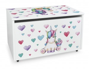 Caja de madera blanca móvil Motivo: Unicornio