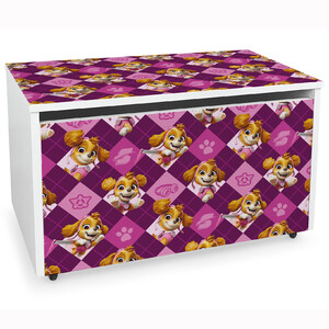 Caja de madera blanca móvil Motivo: La Patrulla Canina  - Skye 01