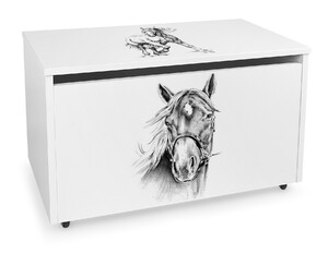 Caja de madera blanca móvil Motivo:Caballo