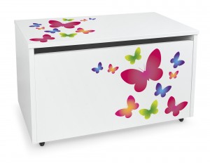 Caja de madera blanca móvil Motivo: Mariposas