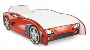 Cama infantil de madera con colchón cómodo 140/70. Motivo: Sport Car. Rojo.