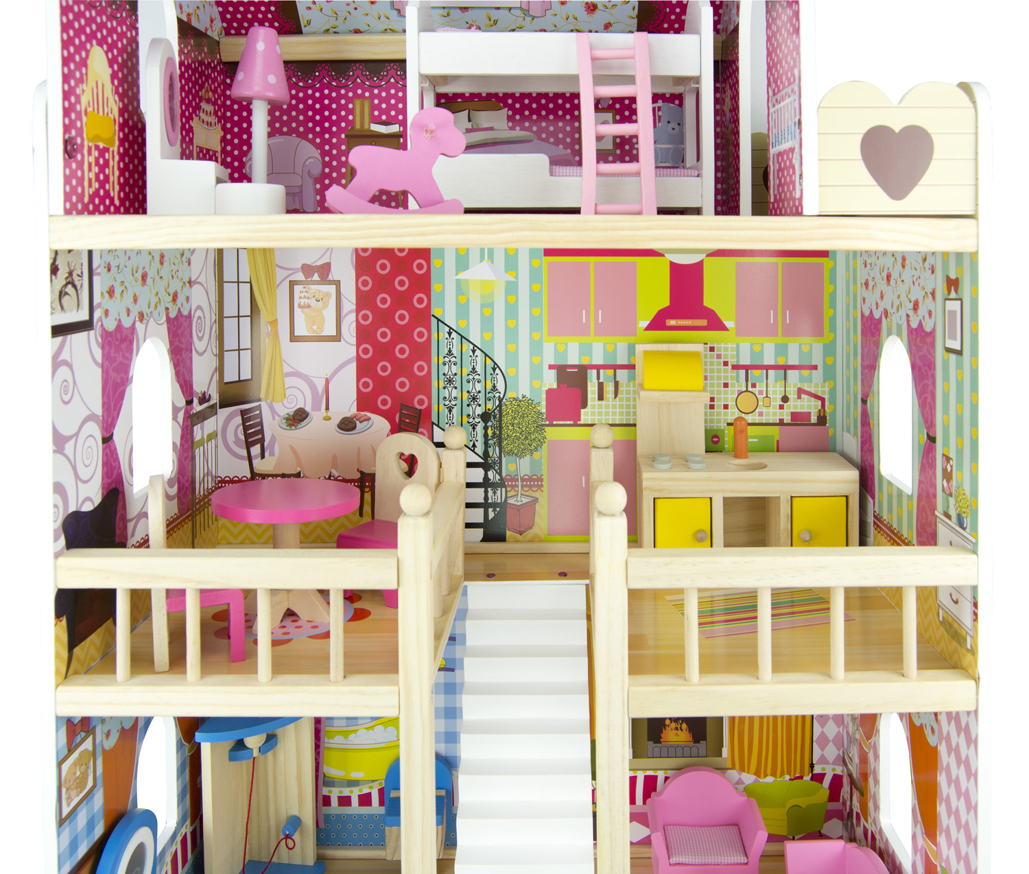 Casa de muñecas de madera en rosa, 62 x 27 x 70 cm