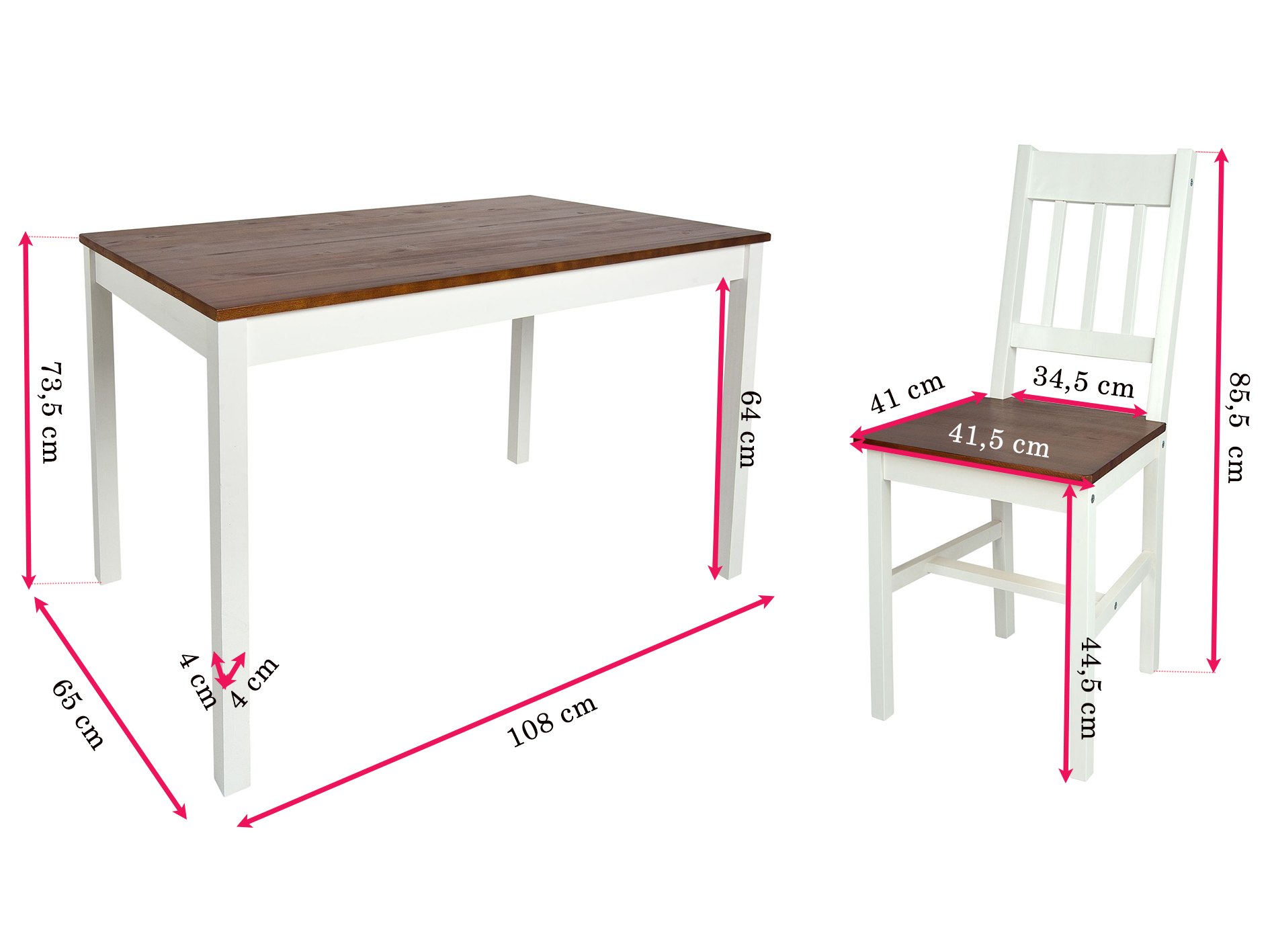 Set: mesa de pino y 4 sillas madera natural WHITE WALNUT leomark.es